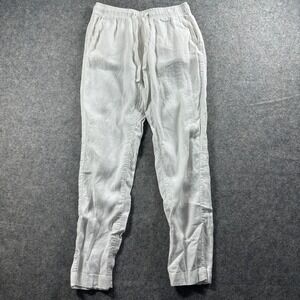Venroy Linen Lounge Pants Men Small White Drawstring Elastic Waist Tapered Flaw